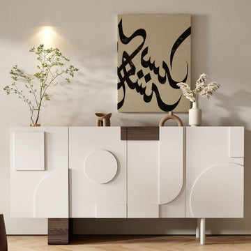 39.4" Modern White Birch Sideboard with Doors and 3 Shelves